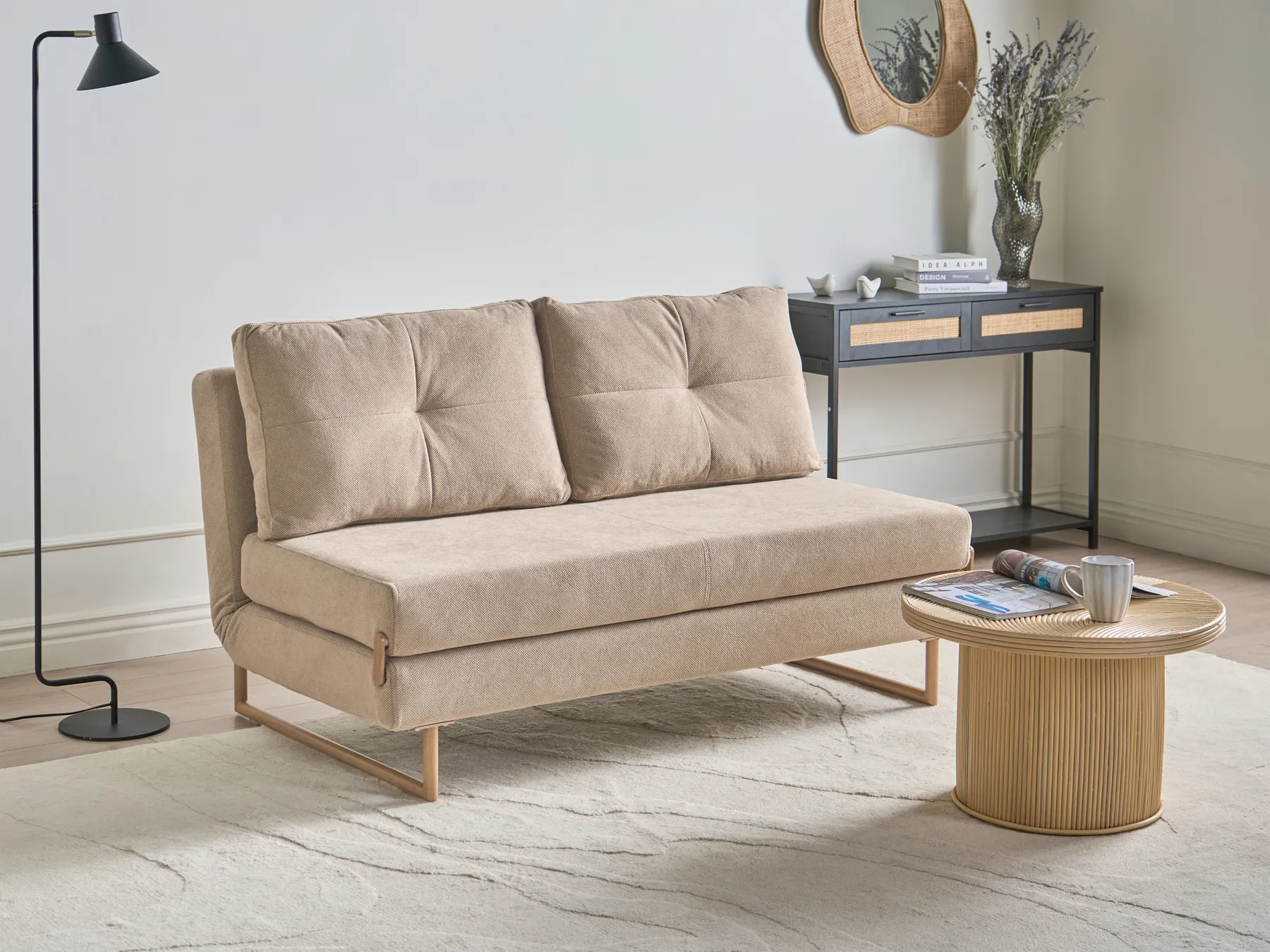 Sofa Bed 3 Seater JERSLEV Fabric Light Brown_1012728