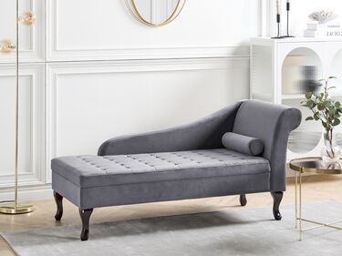 Right Hand Velvet Chaise Lounge with Storage Dark Grey PESSAC