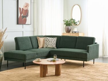 Right Hand 4 Seater Fabric Corner Sofa Dark Green BREDA