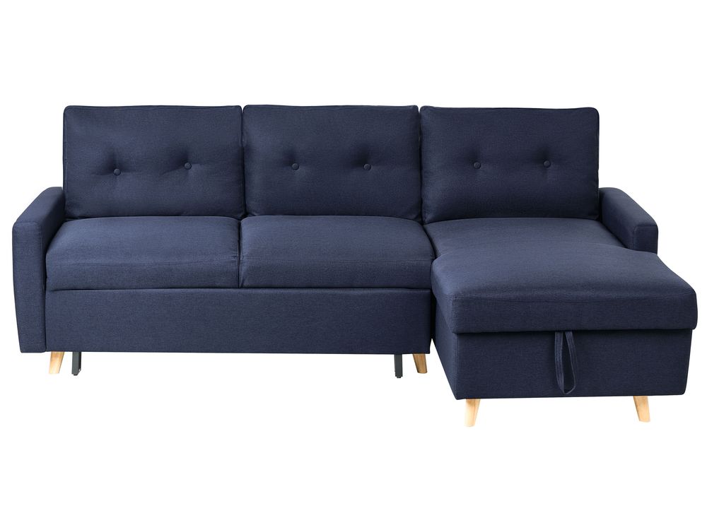 Corner Sofa Bed 4 Seater FLAKK with Storage Fabric Navy Blue Left Hand