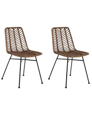 Set of 2 Dining Chairs DILLEY Rattan Brown_1072213