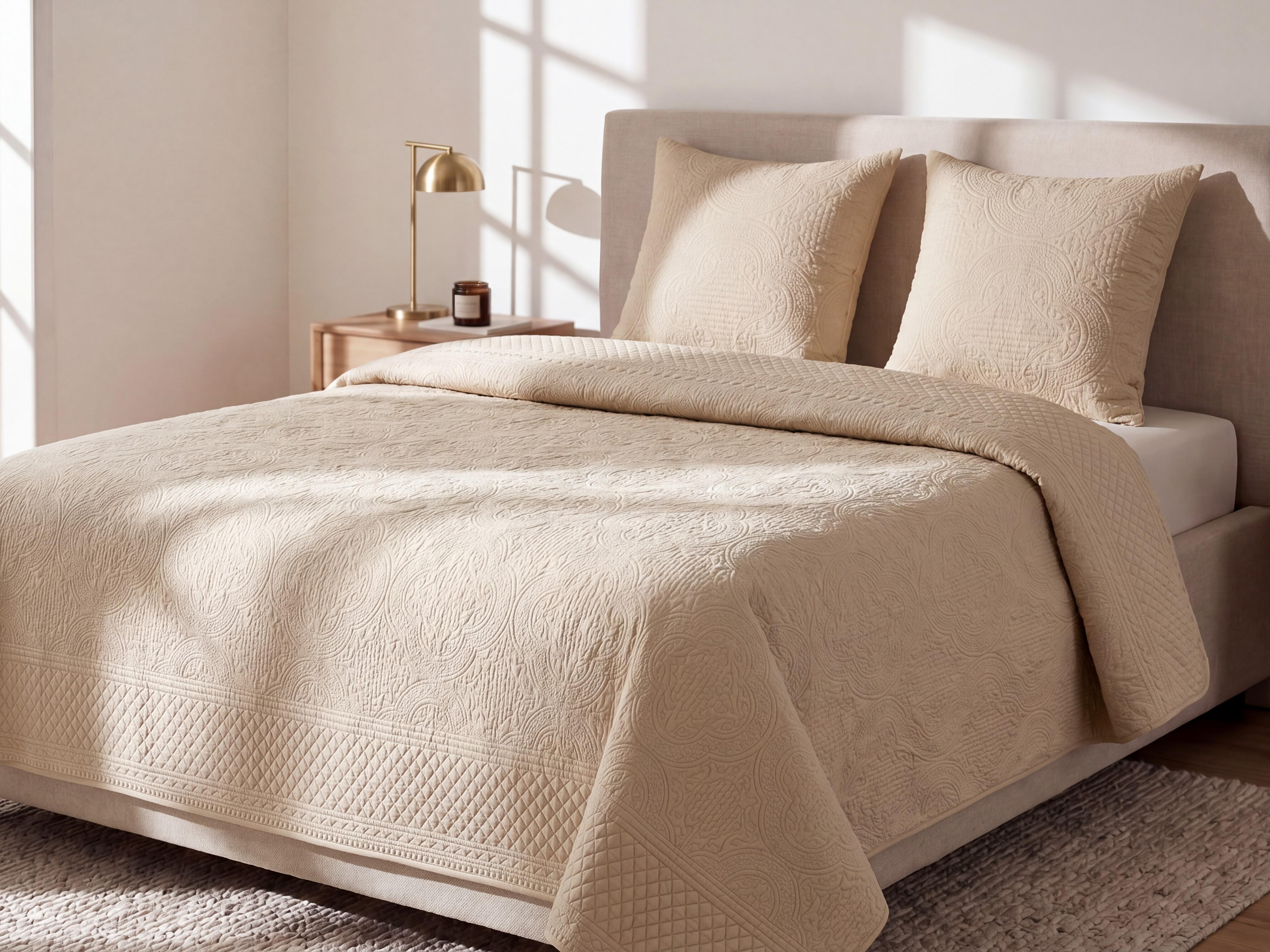 Sängöverkast med kuddar SHUSH 140 x 210 cm Taupe