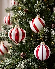 Set of 12 Baubles NORTHGLOW Glass Red/White_1192116