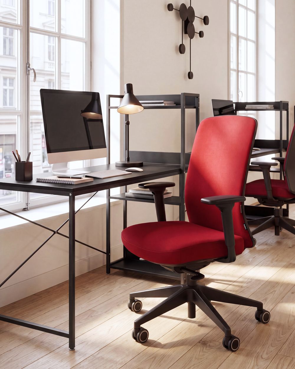 Silla de oficina KAMILON Tela Rojo oscuro