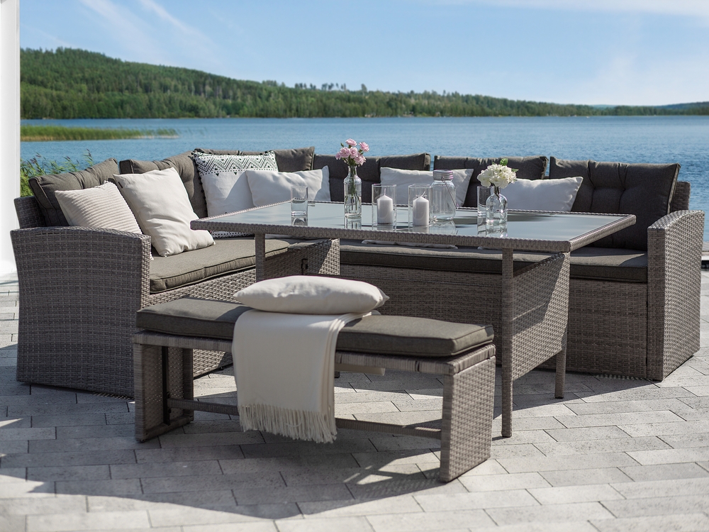 Left Hand 8 Seater PE Rattan Garden Corner Sofa Set Grey VITERBO Beliani