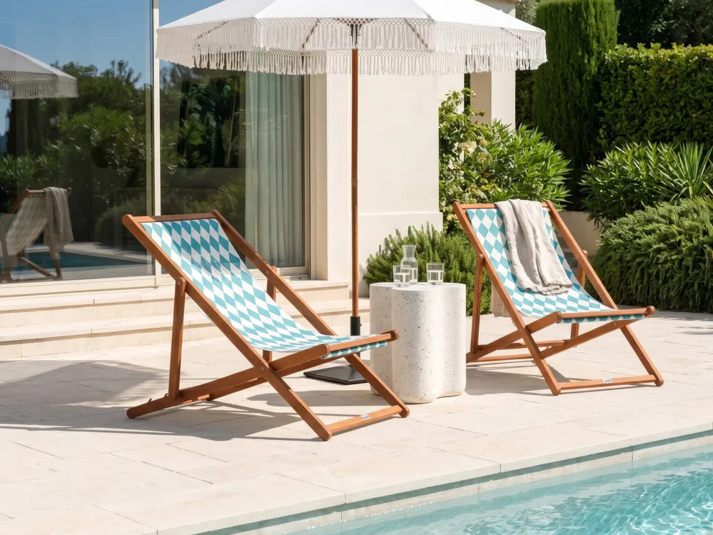 Set of 2 Sun Lounger Replacement Fabrics ANZIO/AVELLINO 113 x 44 cm Turquoise