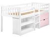 Wooden Kids Mid Sleeper Bed with Storage EU Single Size White and Pink SUSVILLE_935502