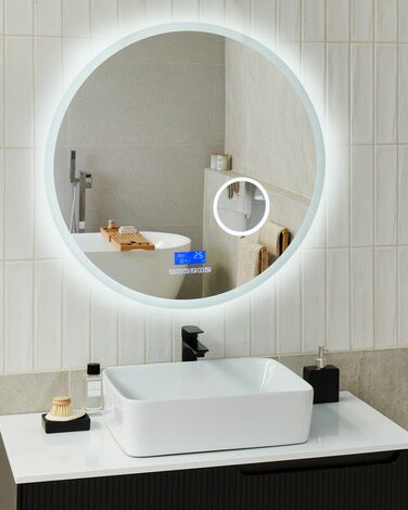 LED Wall Mirror with Bluetooth Speaker ⌀ 80 cm Silver FIXIN