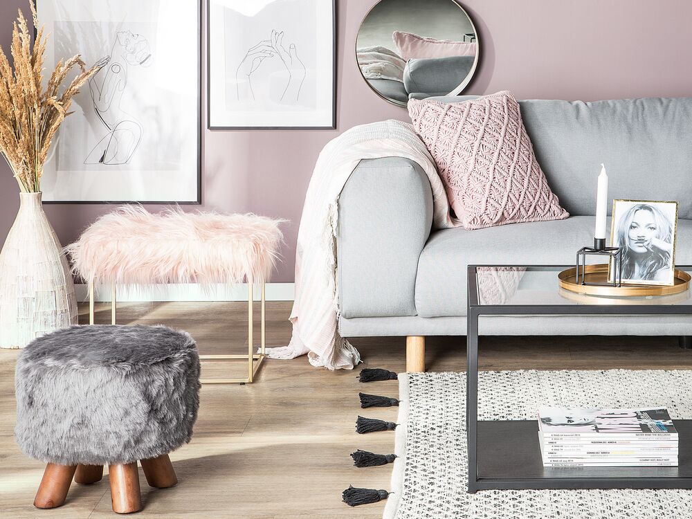 Pink fluffy footstool hotsell