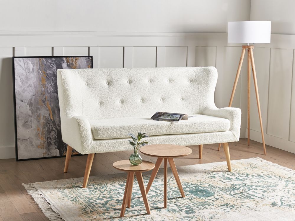 2 Seater Boucle Kitchen Sofa White SKIBBY Beliani