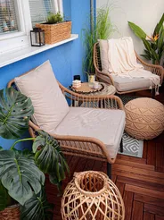 Bistro Set with Cushions LAURETO PE Rattan Natural_828712