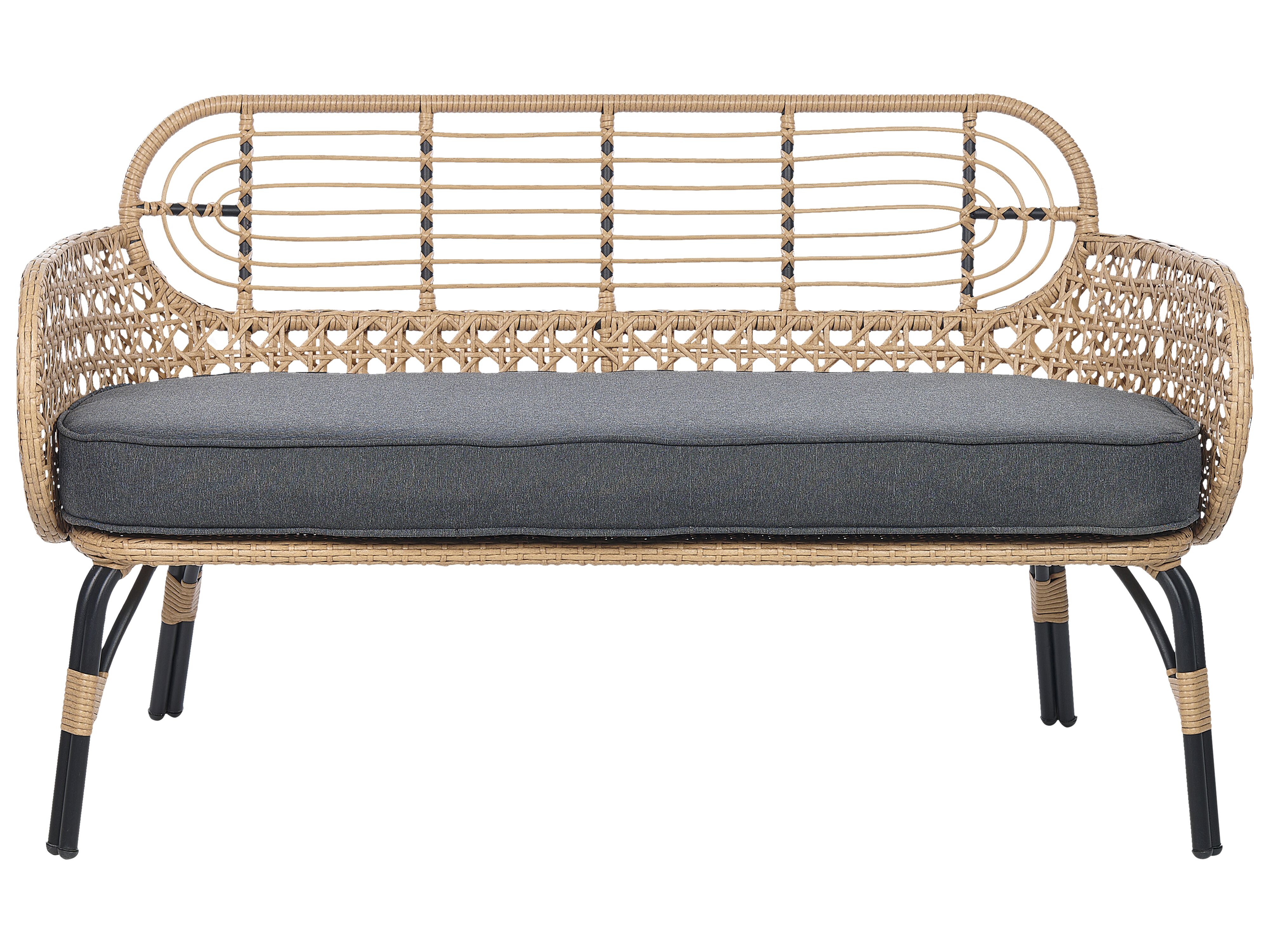 Garden Bench with Cushion PRATELLO 122 cm PE Rattan Natural