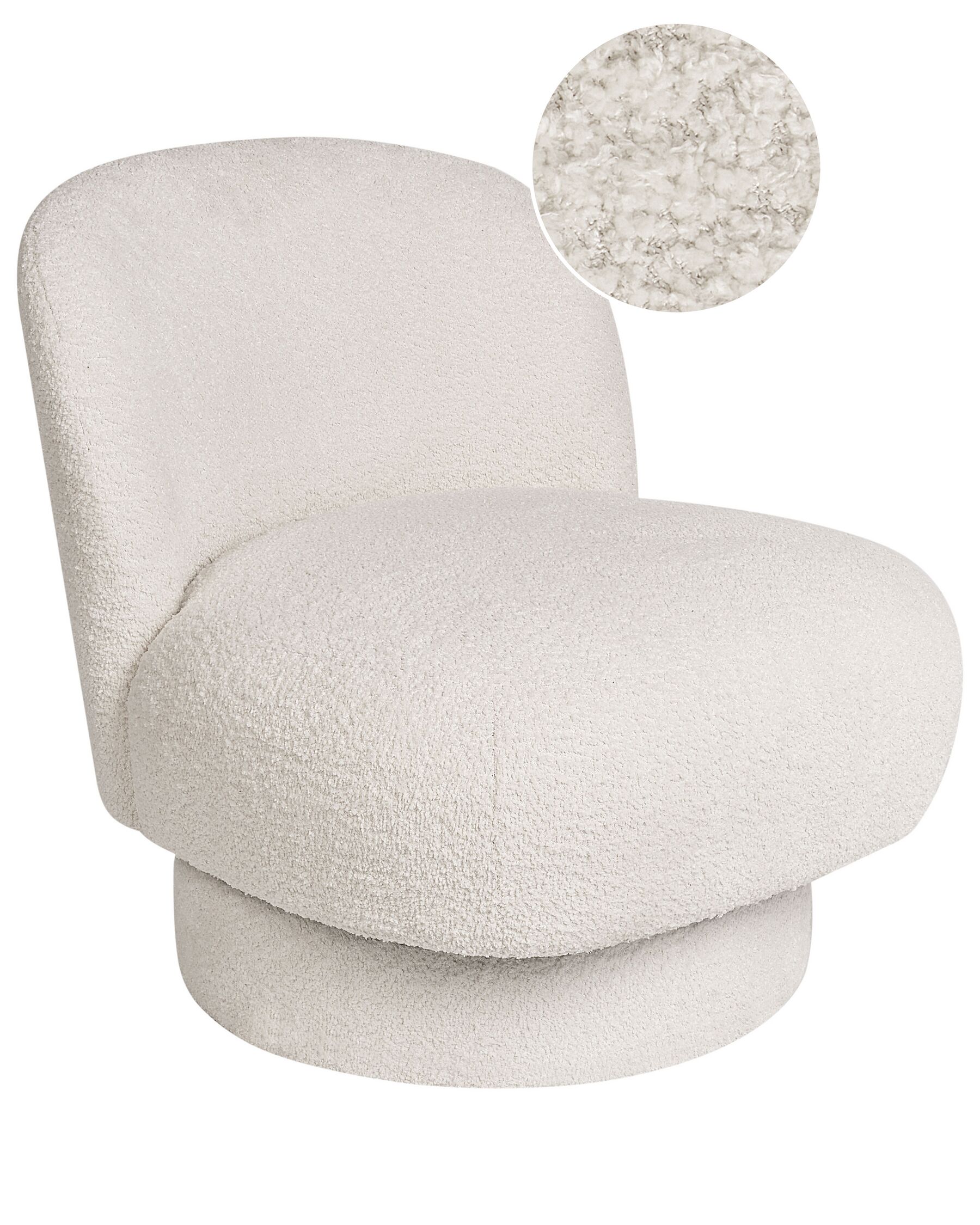 Sillón giratorio de bouclé blanco AYLO_927695