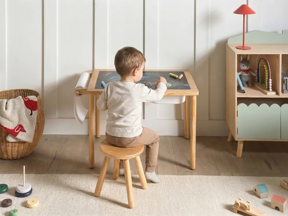 Kids Table and Chair Set KEMPSEY Montessori with Storage Light Brown_1047498