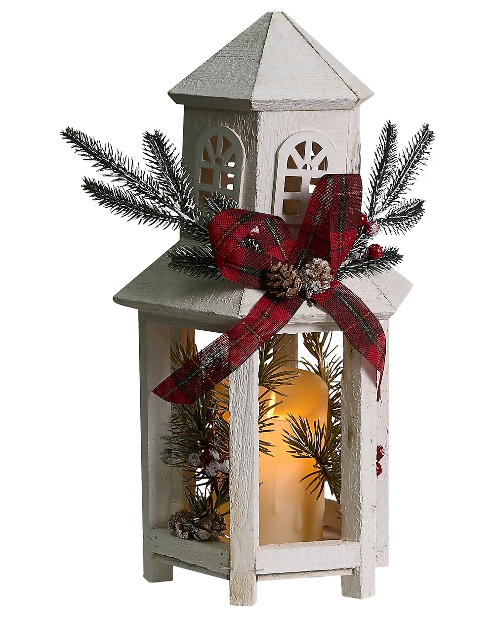 LED Laterne SAVIVESI 38 cm Weihnachtsmotiv Weiß