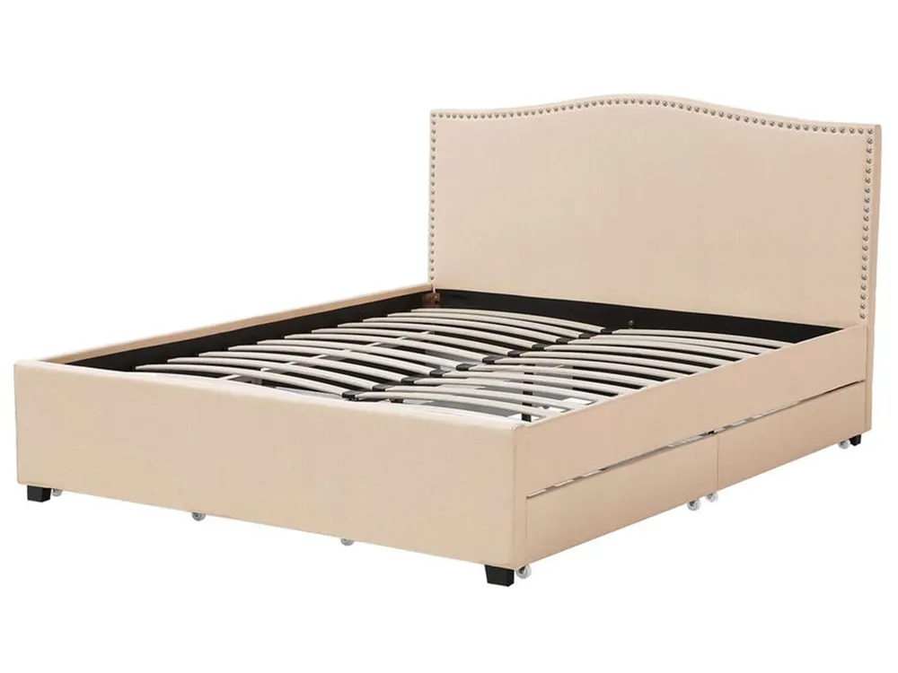 Bed with Storage Drawers MONTPELLIER Fabric Beige 180 x 200 cm (EU Super King)_754261