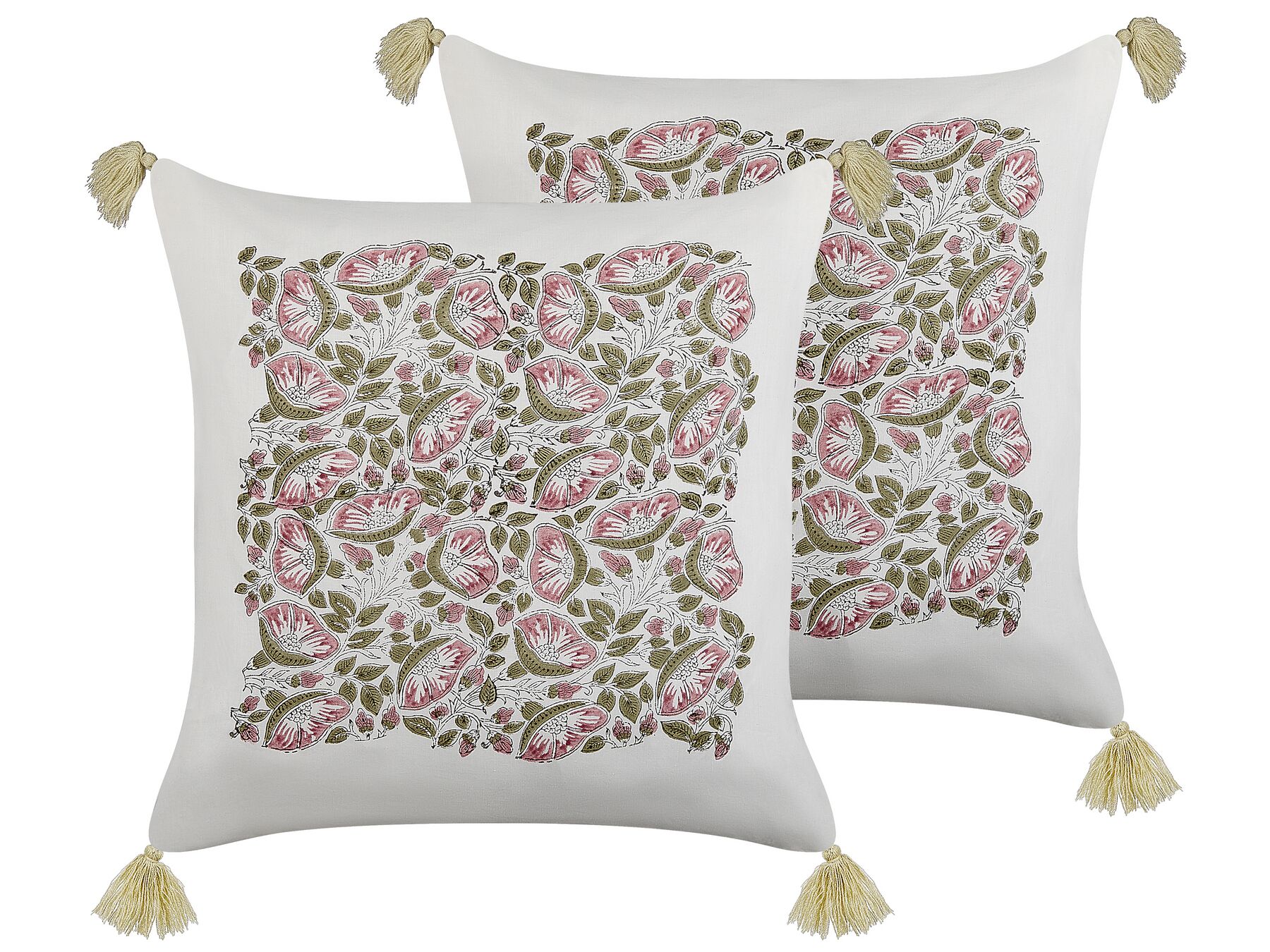 Set di 2 cuscini cotone multicolore bianco rosa e verde 45 x 45 cm CARISSA_839386