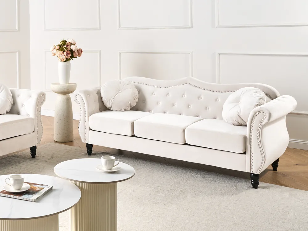 Sofa dla 3 osób SKIEN Welur Jasnobeżowy