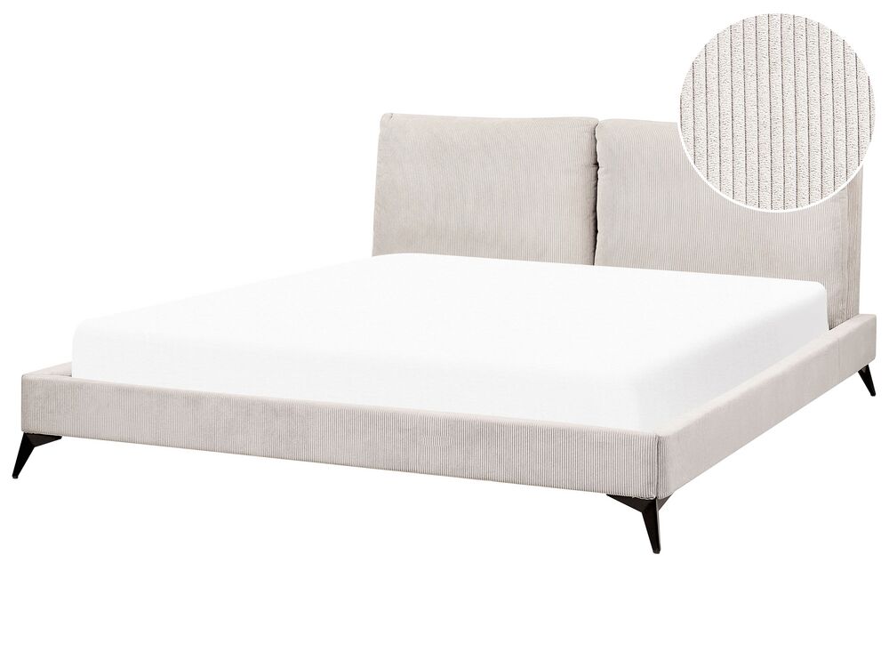Lit avec sommier Velours côtelé MELLE 180 x 200 cm Beige clair
