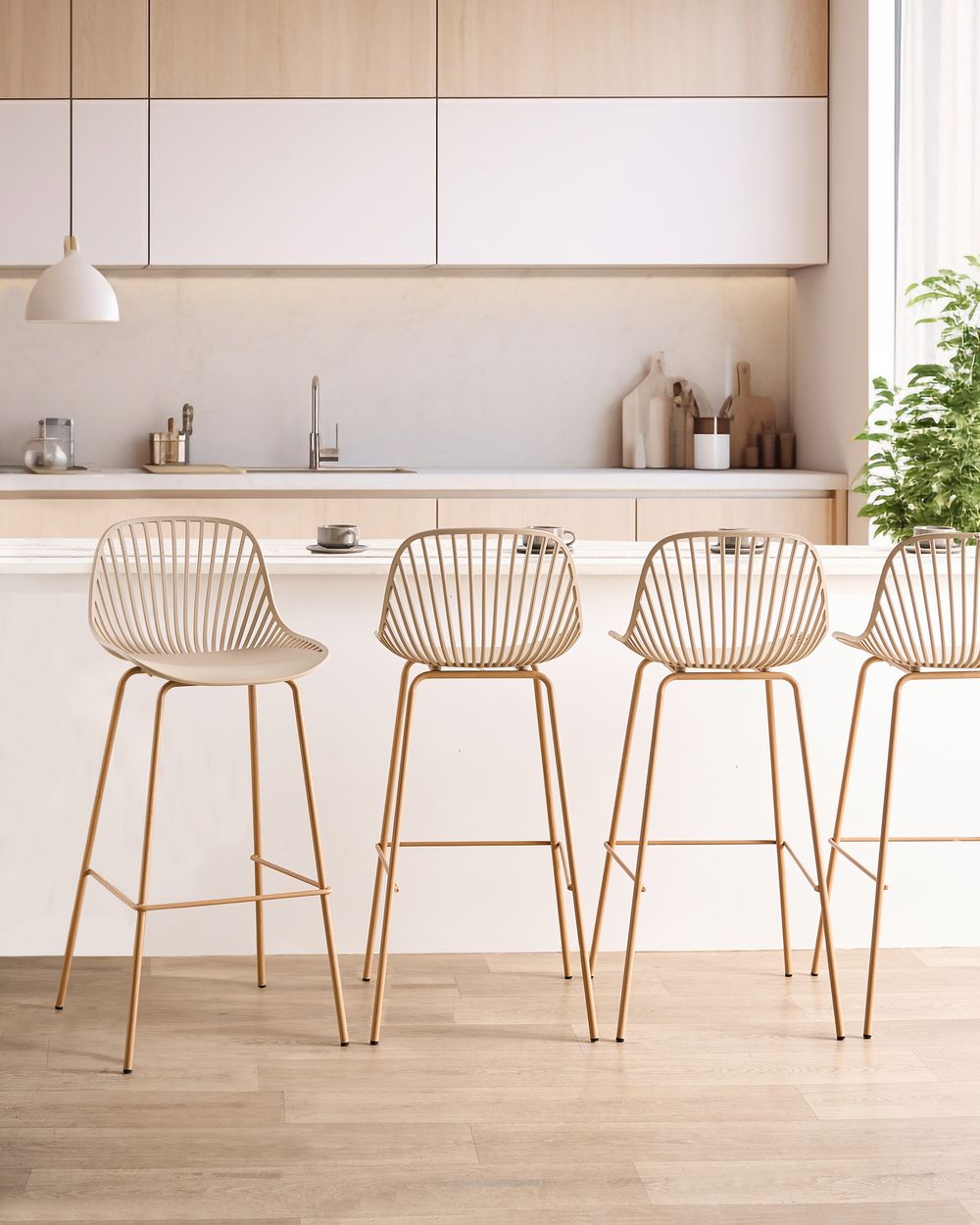 Set mit 4 Barstühlen KLEVE Beige
