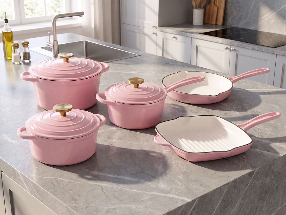 Gusseisen Kochgeschirrset 8-teilig FEURA Pastellrosa
