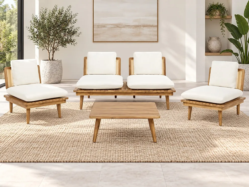 Lounge Set mit Tisch 4-Sitzer ACCADIA zertifiziertes Akazienholz Hellbeige_1183625