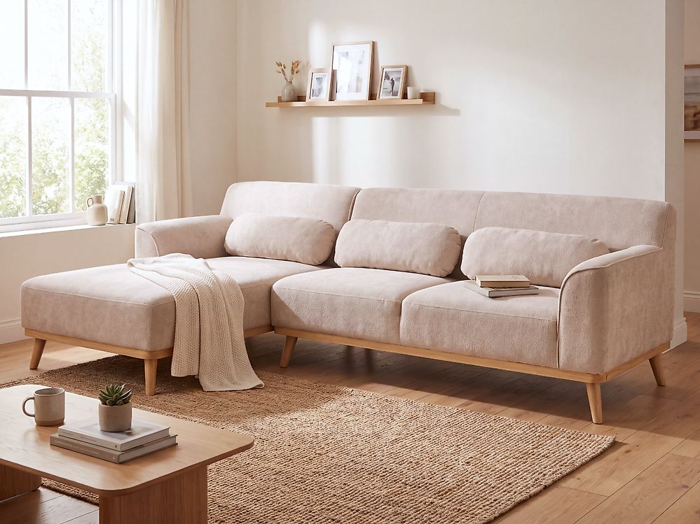 Hjørnesofa SIMOS Chenille Beige Højrevendt