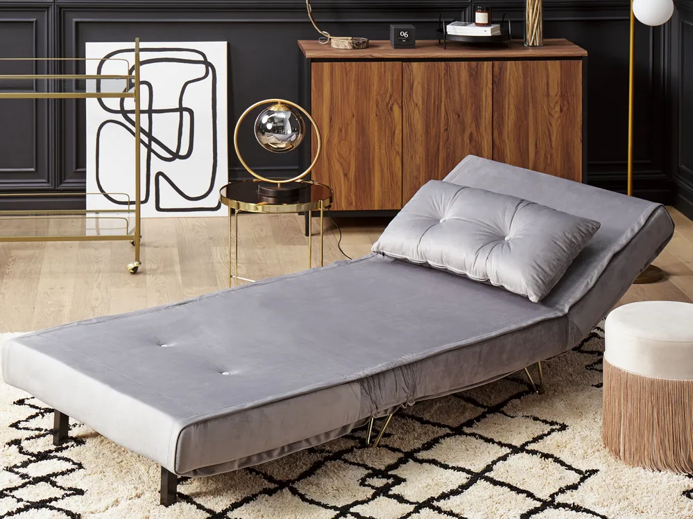 Single Sofa Bed VESTFOLD Velvet Grey_808674
