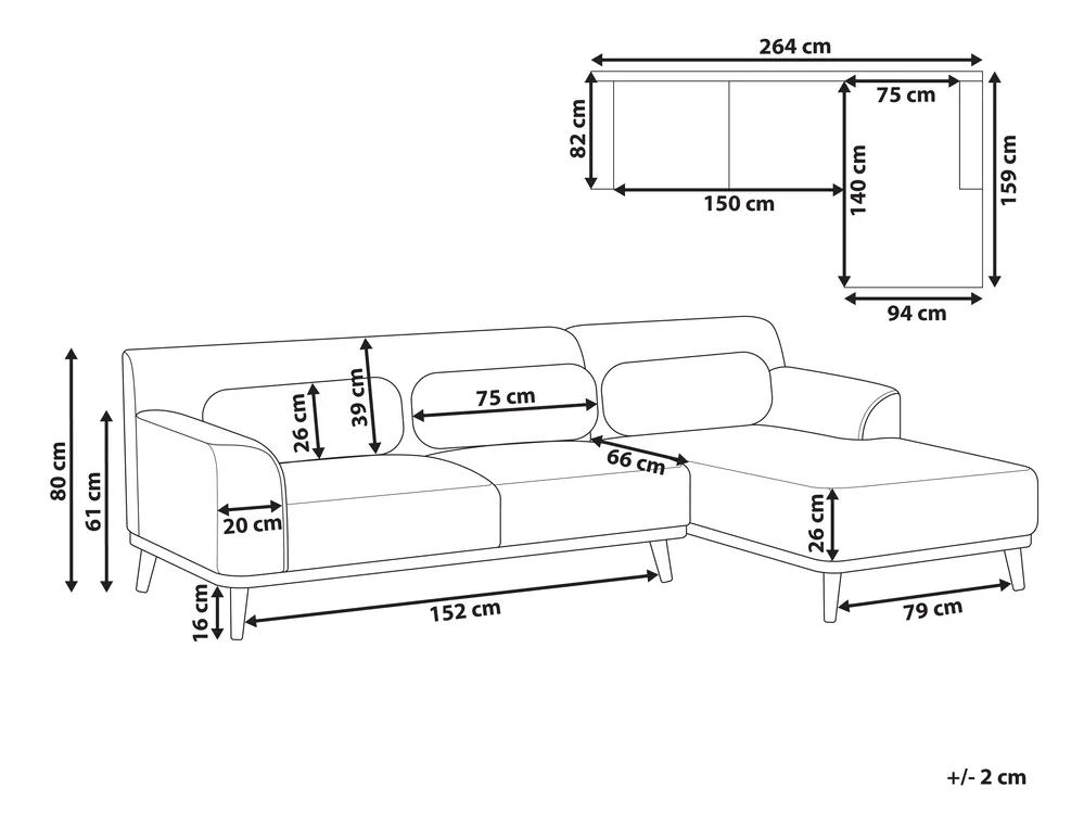 HOMCOM Divano Angolare In Velluto A Coste Beige - Divano A 3 Posti Con Meridienne E Molle Insaccate, Larghezza 214 Cm, Portata 400 Kg