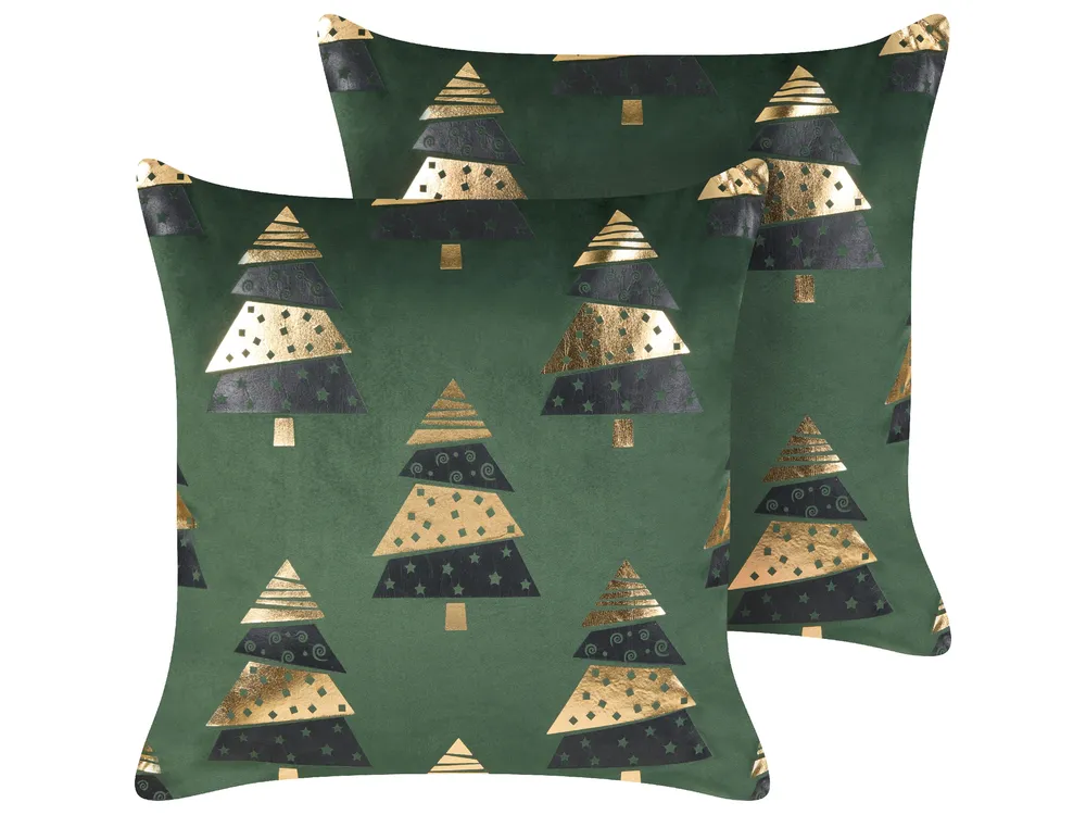Zestaw 2 poduszek dekoracyjnych GOLDSPRUCE 45 x 45 cm Welur Zielony Wzór świąteczny