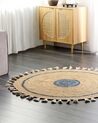 Round Jute Area Rug ⌀ 140 cm Beige and Blue OBAKOY_904102