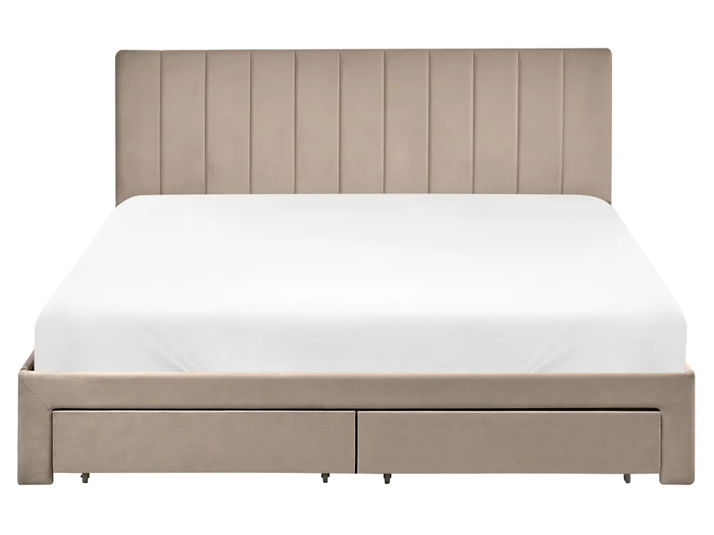 Bed with Storage Drawers LONZAC Velvet Taupe 160 x 200 cm (EU King Size)_1014845