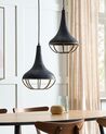 2 Light Mango Wood Pendant Lamp Black and Brass BAGMATI_867777