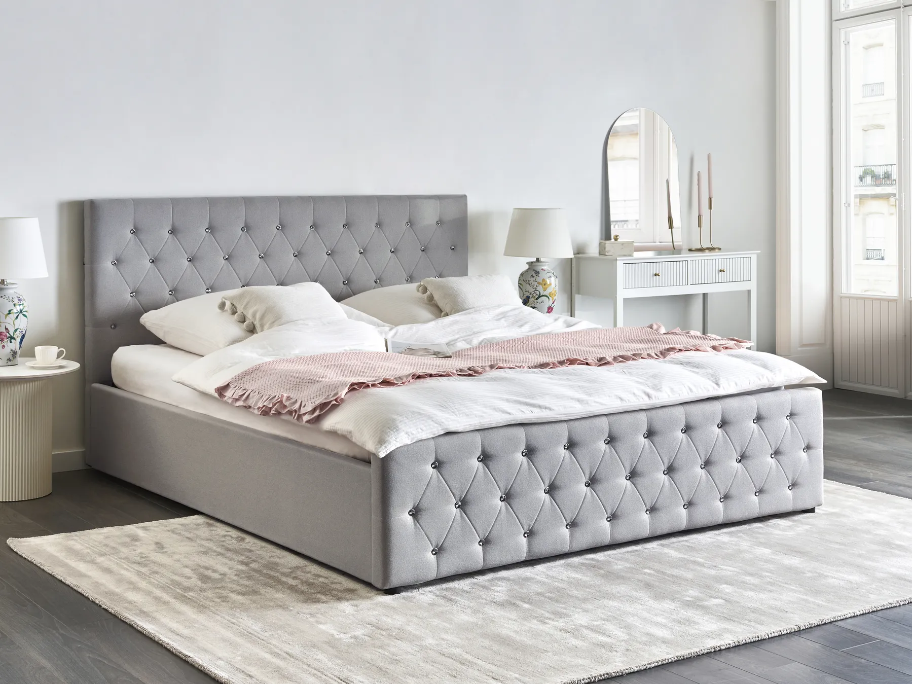 Ottoman Bed AMIENS Fabric Light Grey 180 x 200 cm (EU Super King)_976219