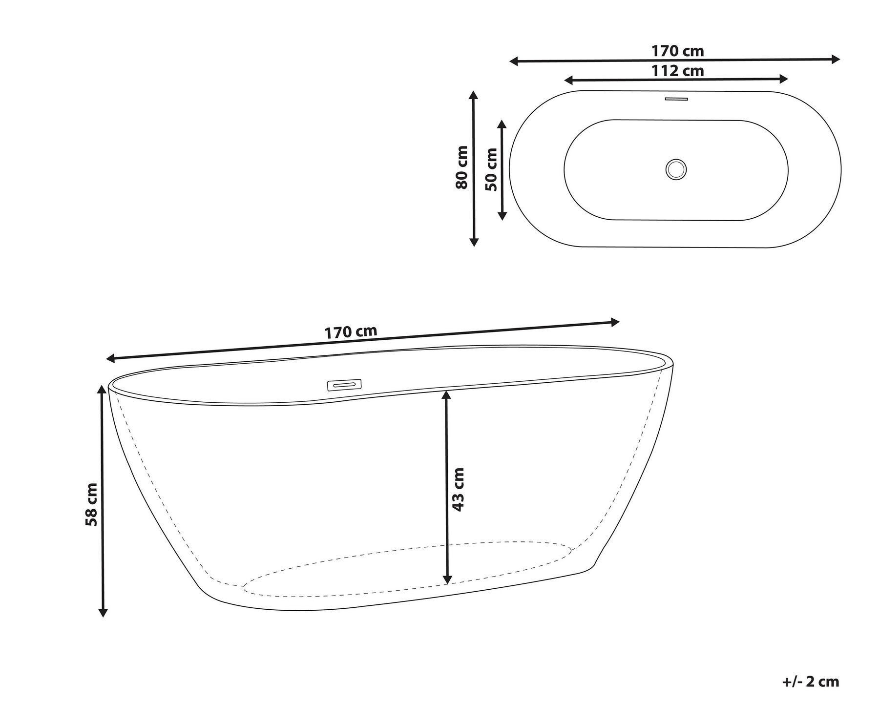 Freestanding Bathtub CARRERA 1700 x 800 mm White_797786