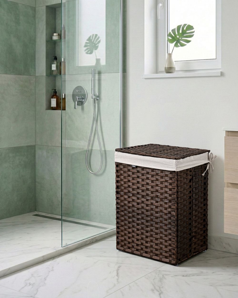 Wasmand met deksel MUCUBAJI Stof Donkerbruin 83 L