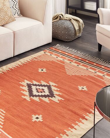 Cotton Kilim Area Rug 140 x 200 cm Orange GAVAR