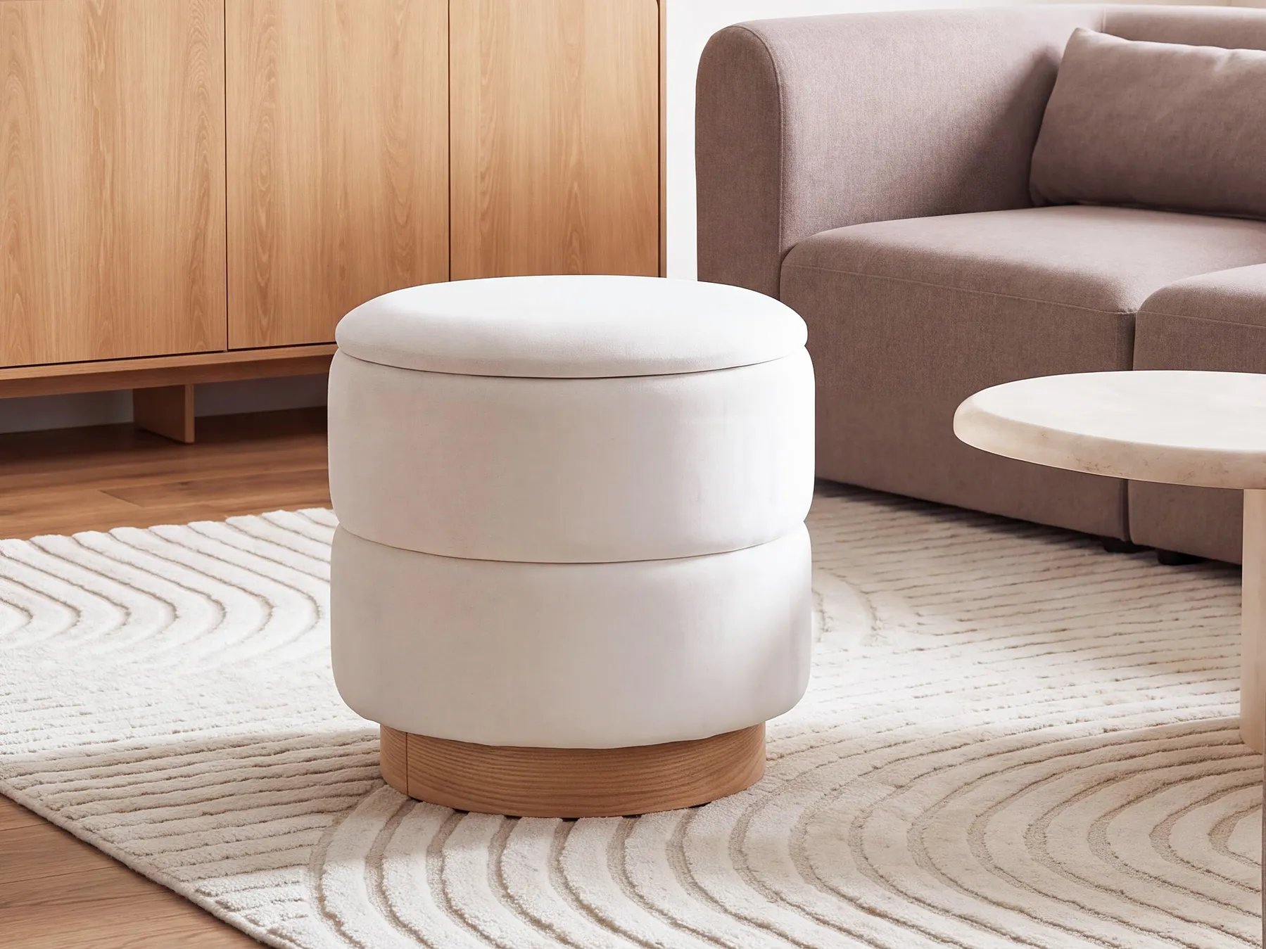 Pouf contenitore OGDEN Velluto Bianco sporco_1200697