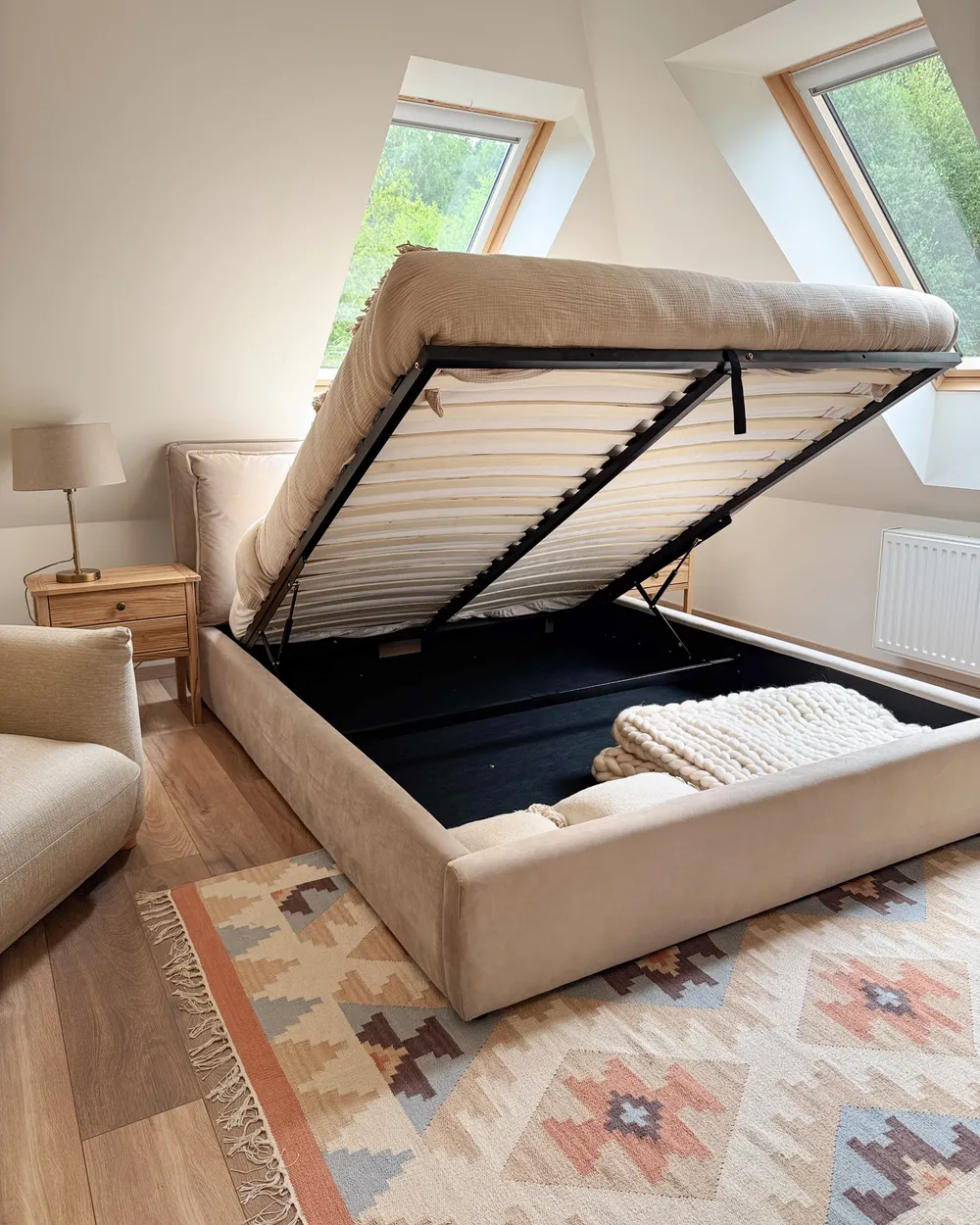 Ottoman Bed BAJONNA Velvet Beige 160 x 200 cm (EU King Size)_1001464