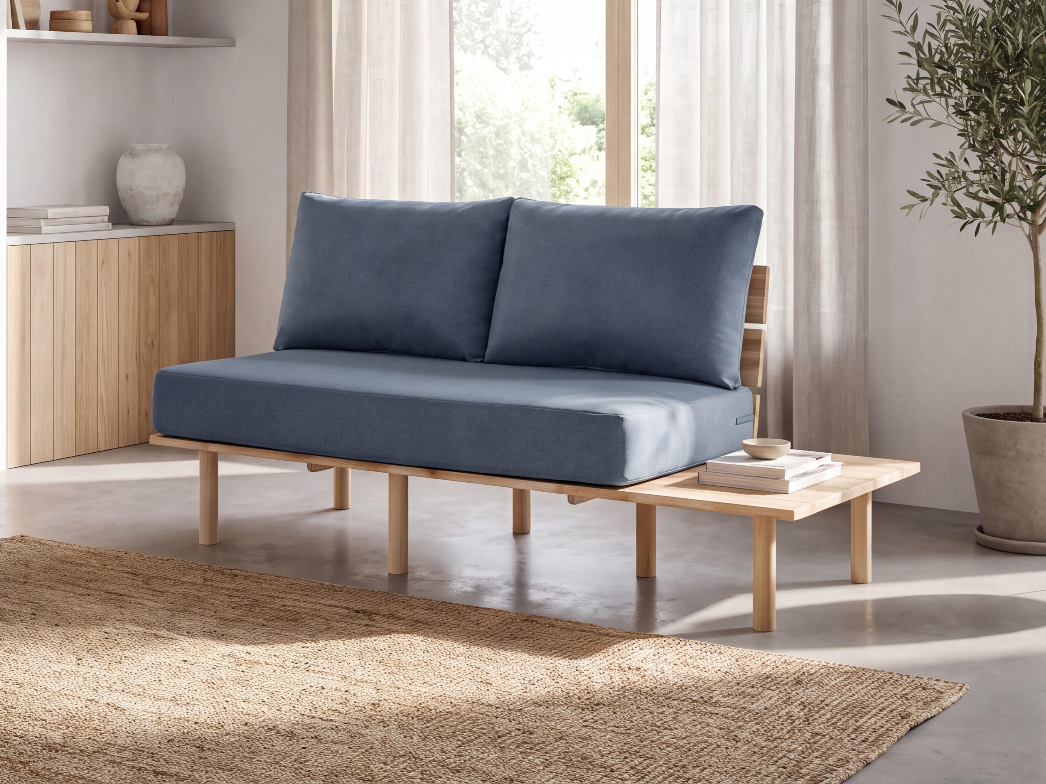Sofa 2 Seater SALO with Tables Fabric Blue
