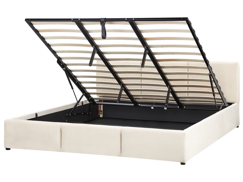 Bett mit Stauraum BOUSSE Samtstoff Hellbeige 180 x 200 cm