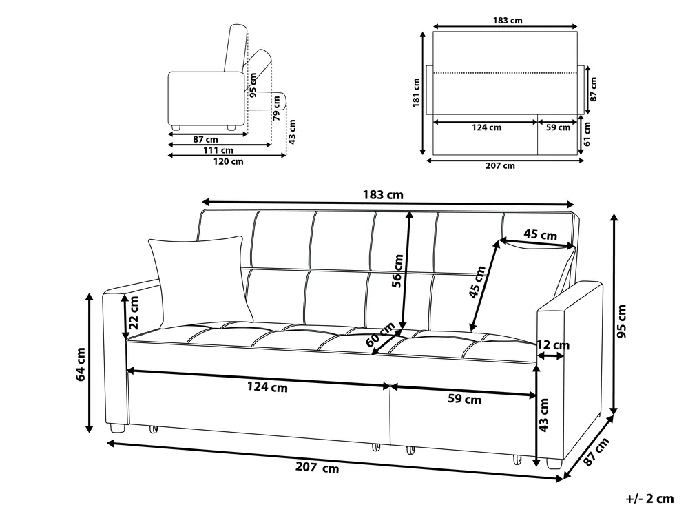Sofa Bed 3 Seater GLOMMA Fabric Taupe_1059603