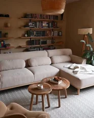Corner Sofa 3 Seater SIMOS Corduroy Light Beige Left Hand_998115