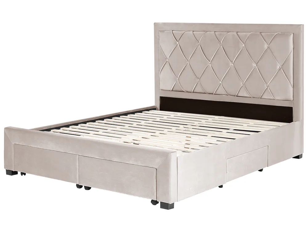 Bett mit Schubladen LIEVIN Samtstoff Beige 160 x 200 cm_858034