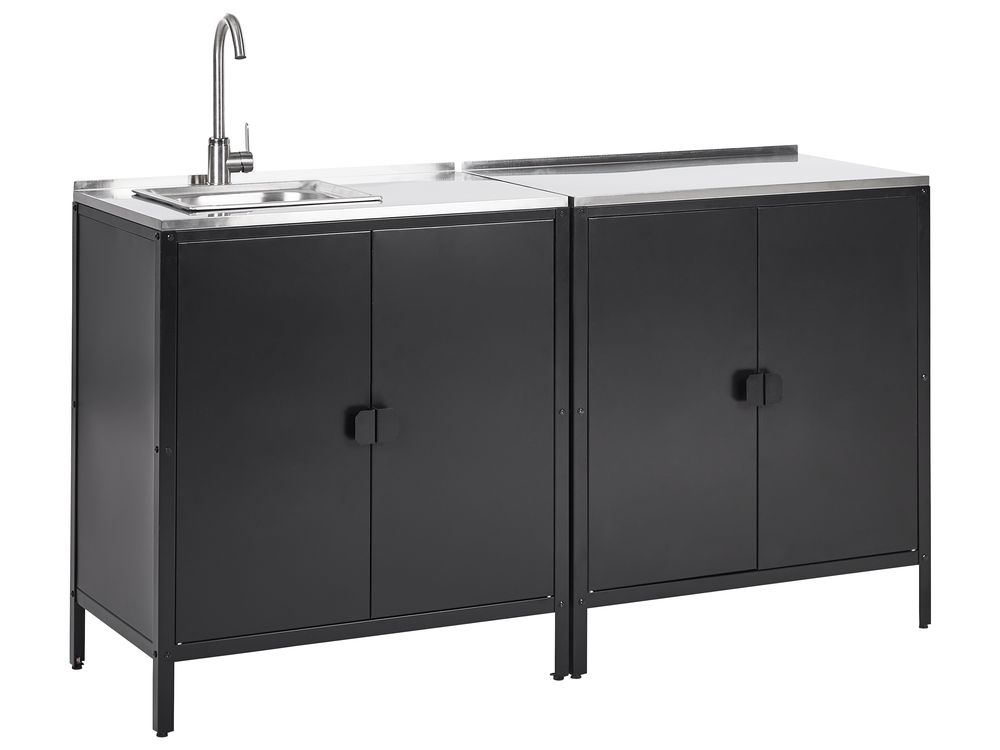 2 Piece Outdoor Kitchen Cabinet Set with Sink Black VILAMA Beliani