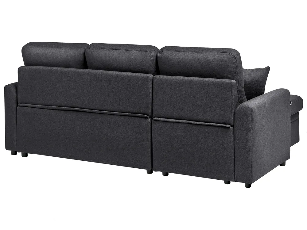 Corner Sofa Bed 3 Seater NASSJO Faux Linen Black Right Hand_999972