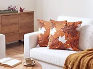 Throw Cushion POINSETTIA 45 x 45 cm Velvet Orange Plant Pattern_1178384