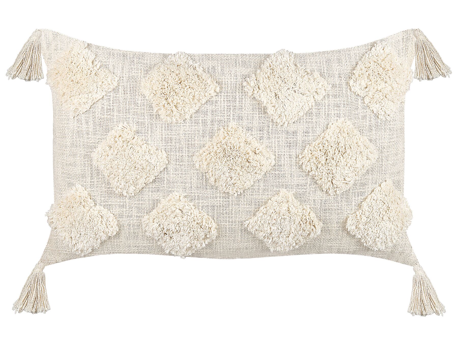 Tufted Cotton Cushion with Tassels 35 x 55 cm Beige PAPAVER_839004