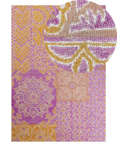 Tappeto lana rosa e giallo 140 x 200 cm AVANOS