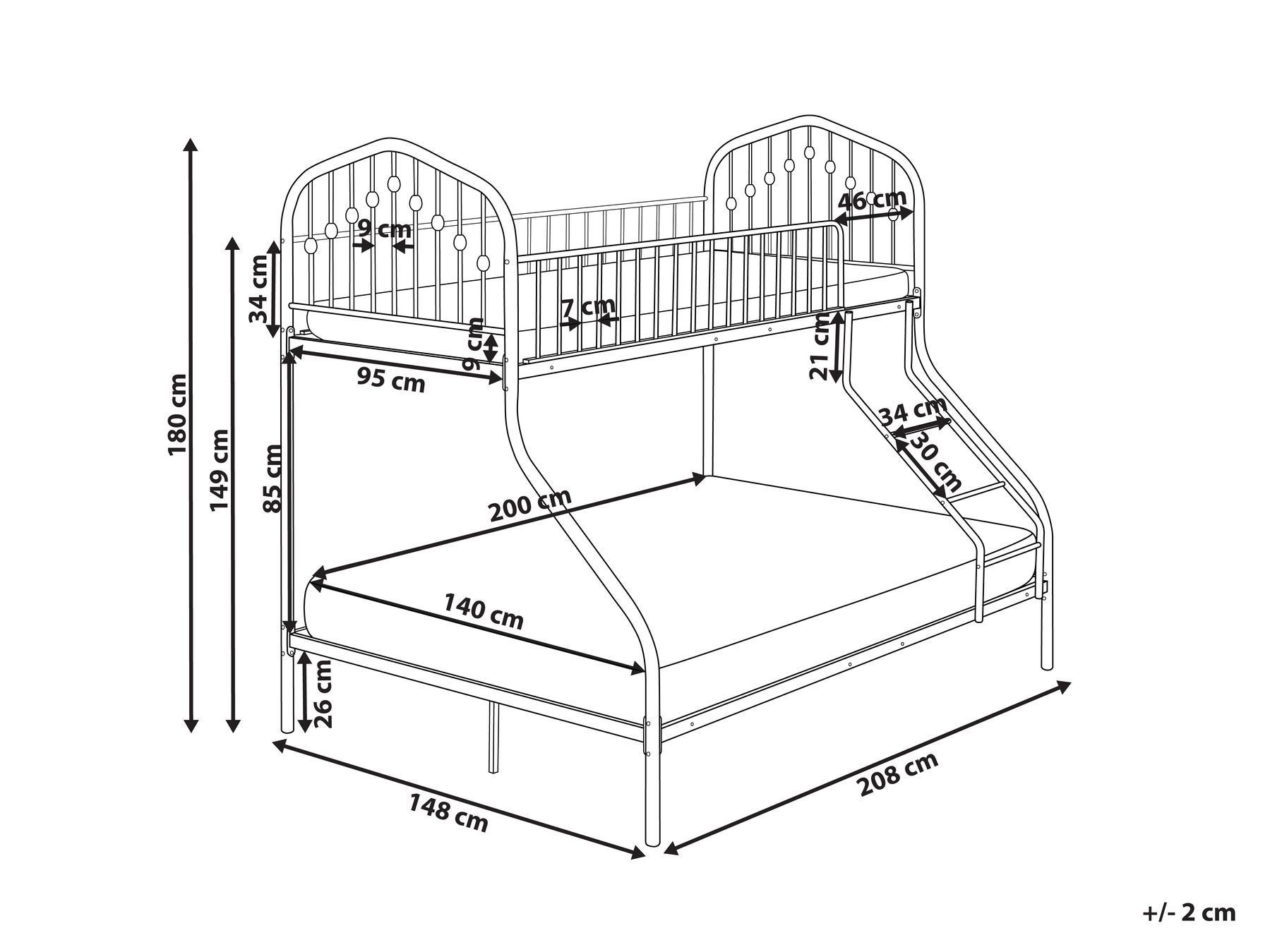 Bunk Bed Metal CHAMONIX 90/140 x 200 cm Black_976756